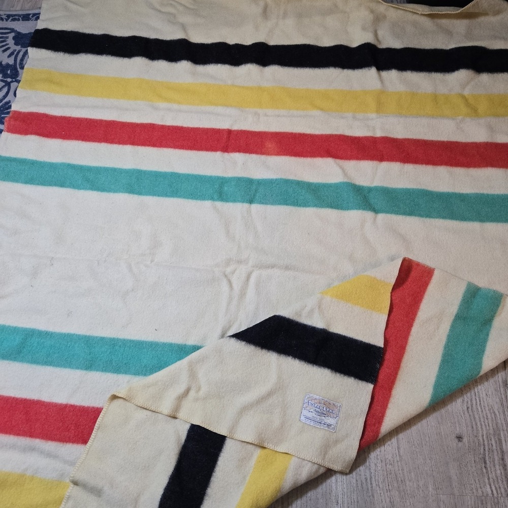 Vtg Polar Star Golden Dawn Blanket 100% Wool Hudson Bay Style Color Stripe Camp
